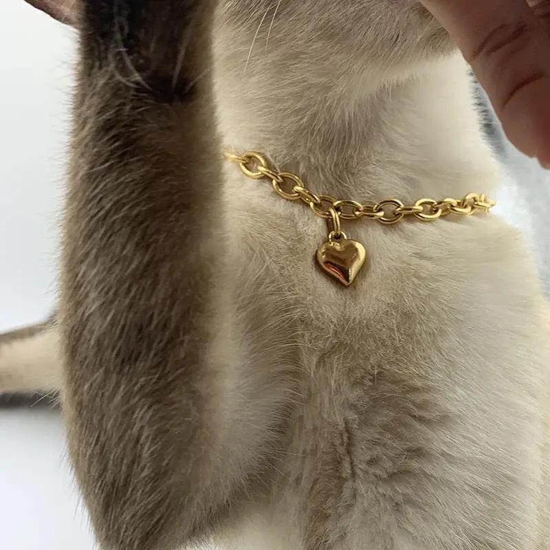 Luxury Stainless Steel Pet Love Heart Pendant Necklace Curb Chain For Cat Dog Gold Silver 18 25 30 38 Cm by Sell My Stuff