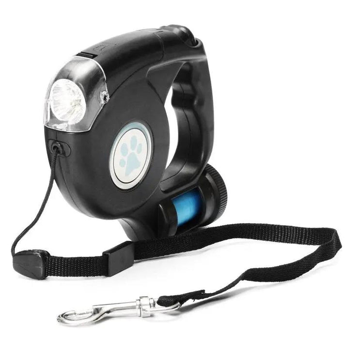 Retractable Dog Leash With Built In LED Flashlight 4.5M Nylon Heavy Duty Strong Tether For Walk Black by Pawpampered