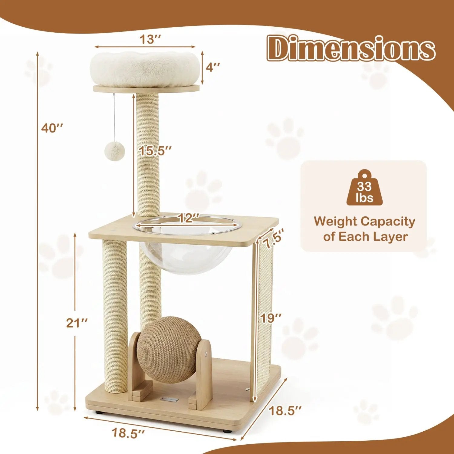 40-inch solid wood cat tree with space capsule bed and sisal posts by DirectDeals