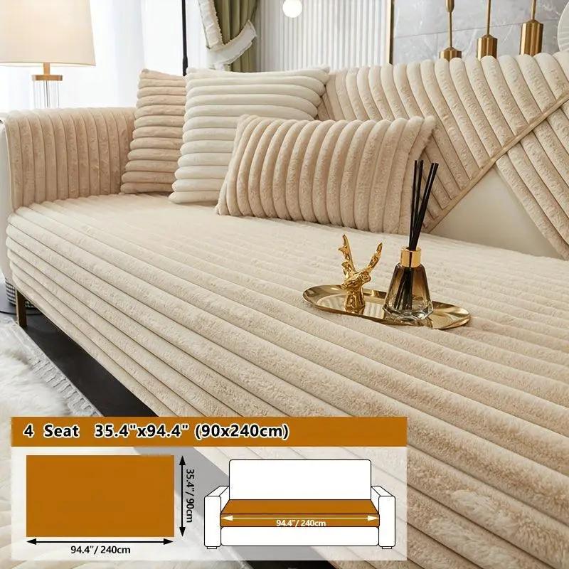 Luxurious rabbit fur sofa slipcover by topspet; light grey, non-slip, 4-seat sofa (90x240 cm).