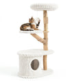 Bild in Galerie-Betrachter laden, 41-Inch Cat Tower with real wood branches and white plush rope, cat lounging on a platform.
