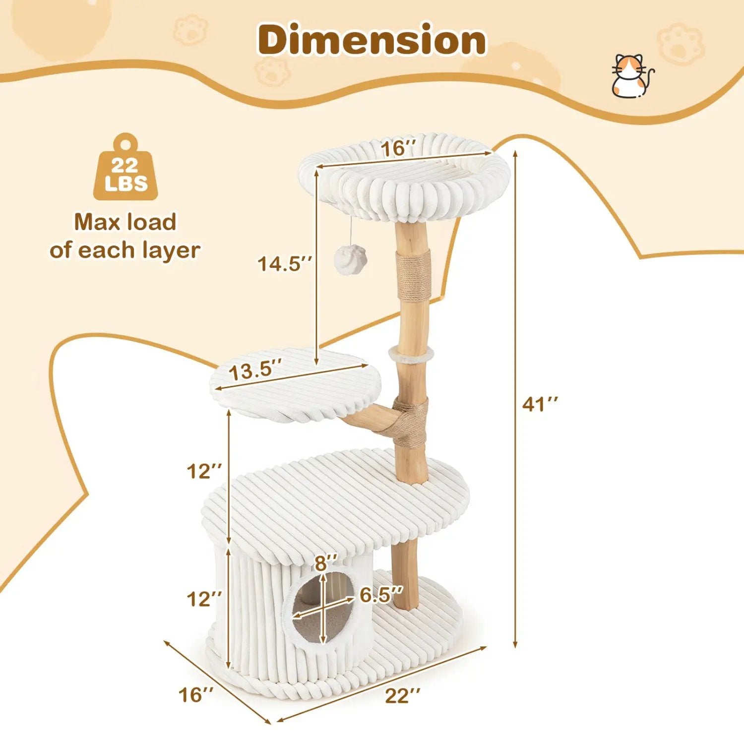 41-Inch Cat Tower by DirectDeals with real wood branches and rope-covered platforms