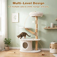 Bild in Galerie-Betrachter laden, Cat Tree 41-Inch with natural wood trunk and white rope-wrapped platforms
