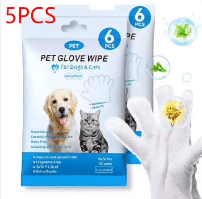 Premium Pet Cleaning Gloves And Safe Hygiene Wipes Kit For Dogs Cats by For Animals, With Love