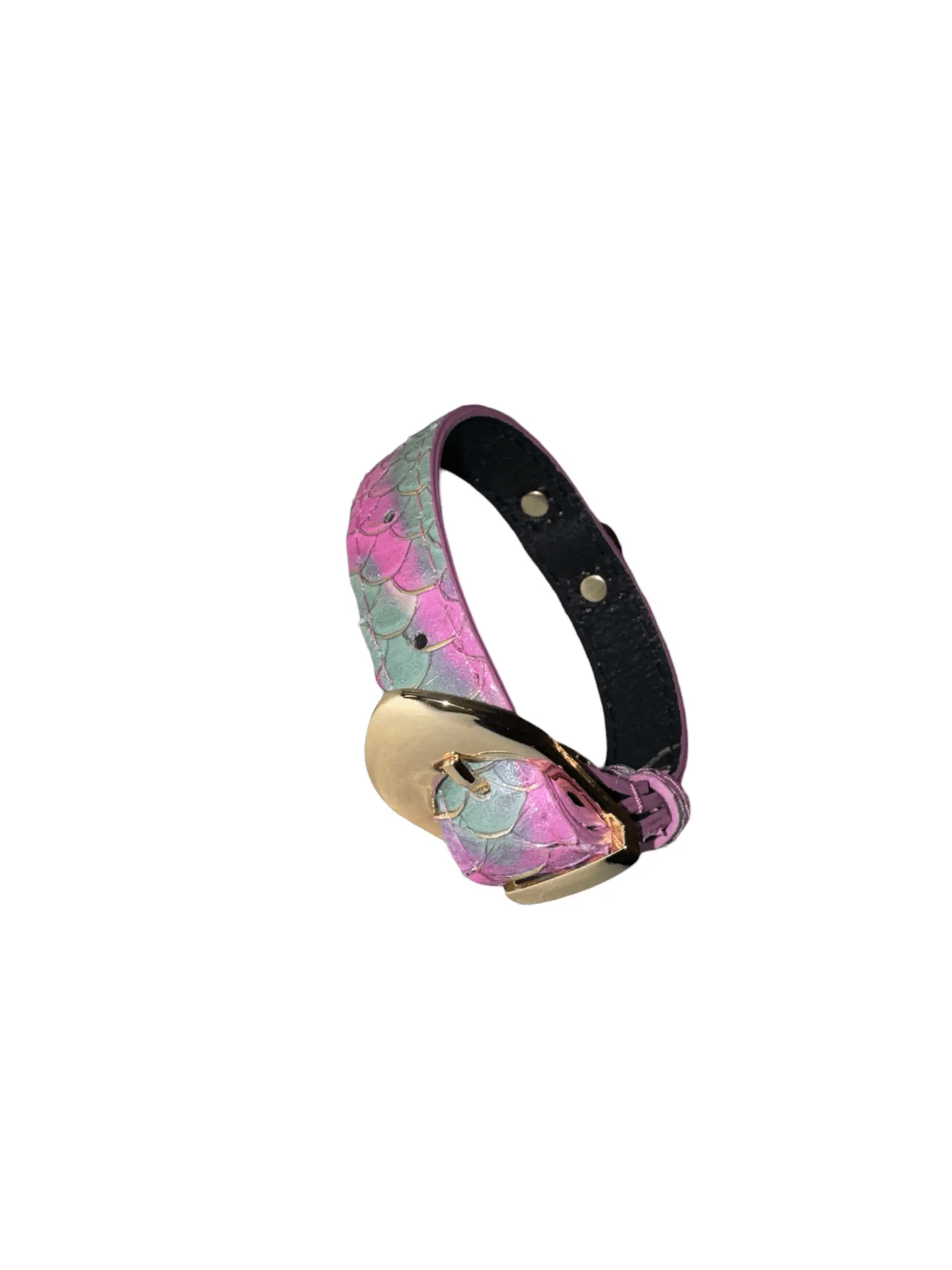 Mermaid Collection XS Collar by Allysa Payne Beverly Hills, pastel mermaid-scale pattern with gold hardware