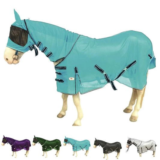 Majestic Ally Horse Fly Sheet with Neck Cover and Head Mask Breathable UV and Bite Equine Protection Adjustable Body Straps Boarding or Turnout Accessory Contoured Fit (Turquoise 76 Inch) - from For Animals, With Love