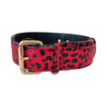 Load image into Gallery viewer, Leopard print red and black Italian leather dog collar by Allysa Payne Beverly Hills with gold buckle
