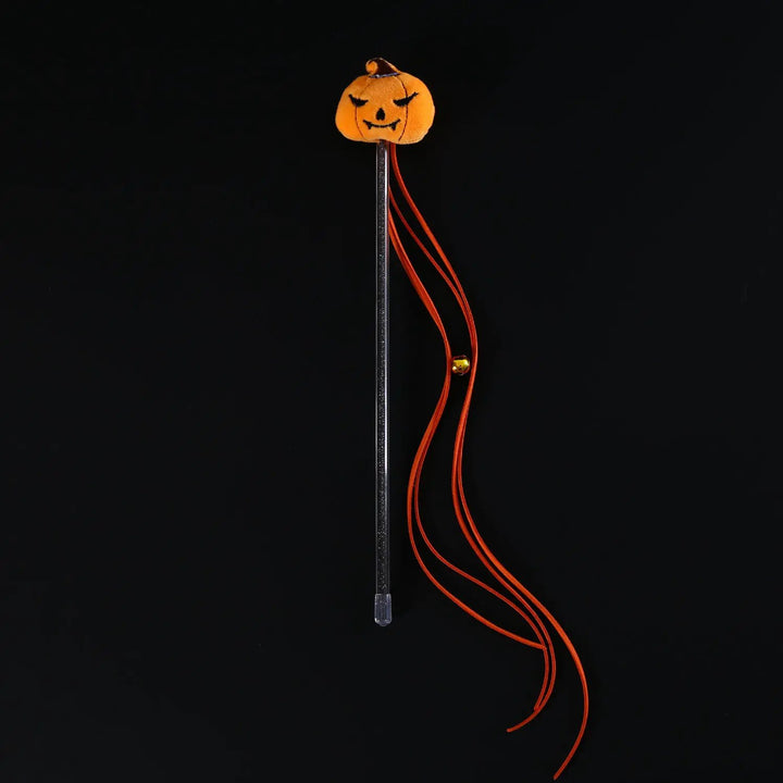 Pet Zen Halloween Cat Teaser Stick with orange pumpkin plush, tassels, bell