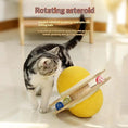 Load image into Gallery viewer, Cat toy spinning ball by Pet Zen; yellow sphere with wooden rails and small colored balls, cat playing.

