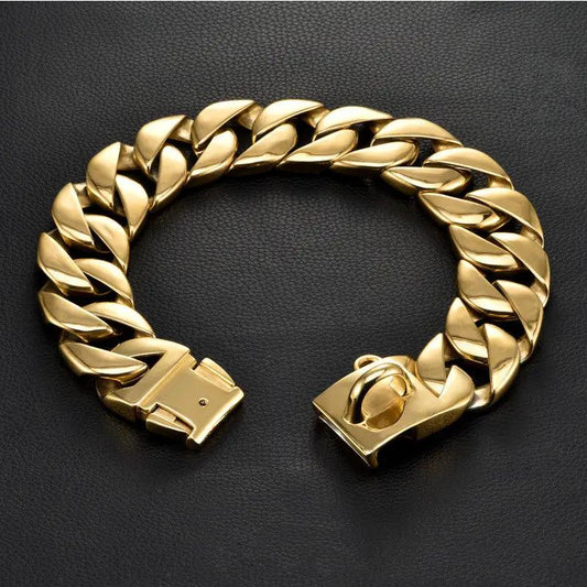 Luxe Cuban Link dog collar, gold-tone stainless steel, For Animals, With Love