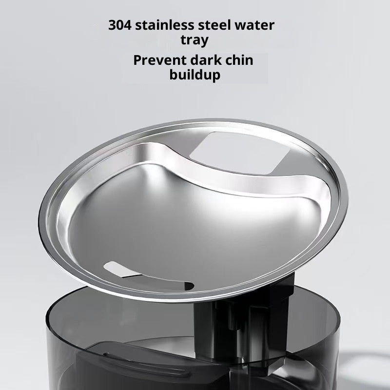 Close-up of the stainless steel drinking tray