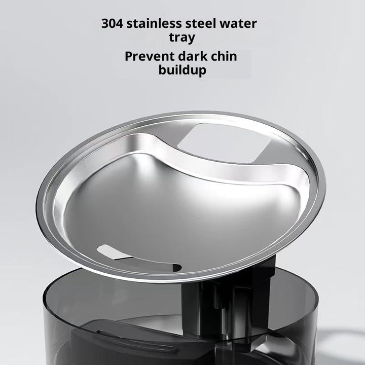 Close-up of the stainless steel drinking tray