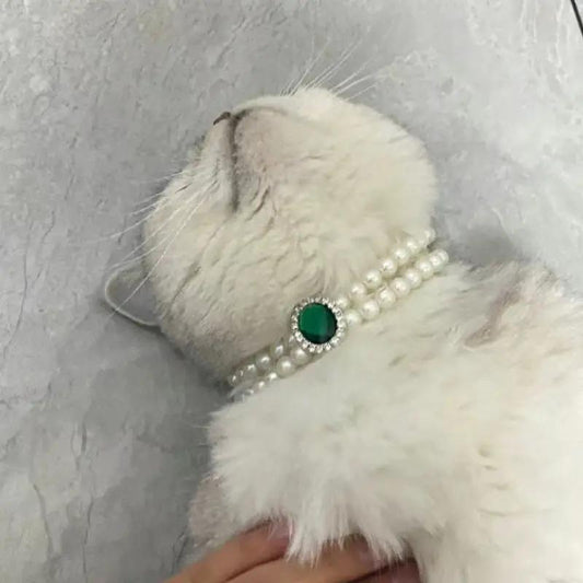 FelineStyle Cat Pearl Necklace Pet Collar Lightweight Durable Plastic Fashion Accessory For Feline Companions Stylish by Pet Zen