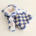 Load image into Gallery viewer, SOCKPET small dog flannel cape towel with blue and white checkered pattern and hood.
