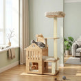 Load image into Gallery viewer, Multi-Level Solid Wood Cat Tree 48.5in with condo and scratchers; two cats
