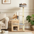 Load image into Gallery viewer, Cat Tree by DirectDeals, 48.5in solid wood multi-level with condo and scratchers; two cats visible
