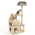 Load image into Gallery viewer, Multi-level solid wood cat tree with condo, scratchers and gray cushions by DirectDeals
