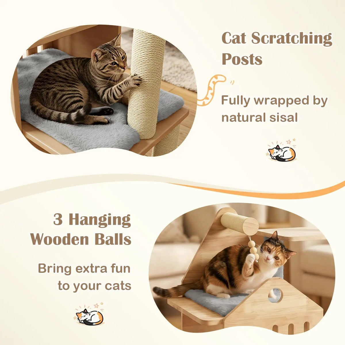 Multi-Level Solid Wood Cat Tree 48.5in by DirectDeals with condo and sisal-wrapped scratchers; two cats