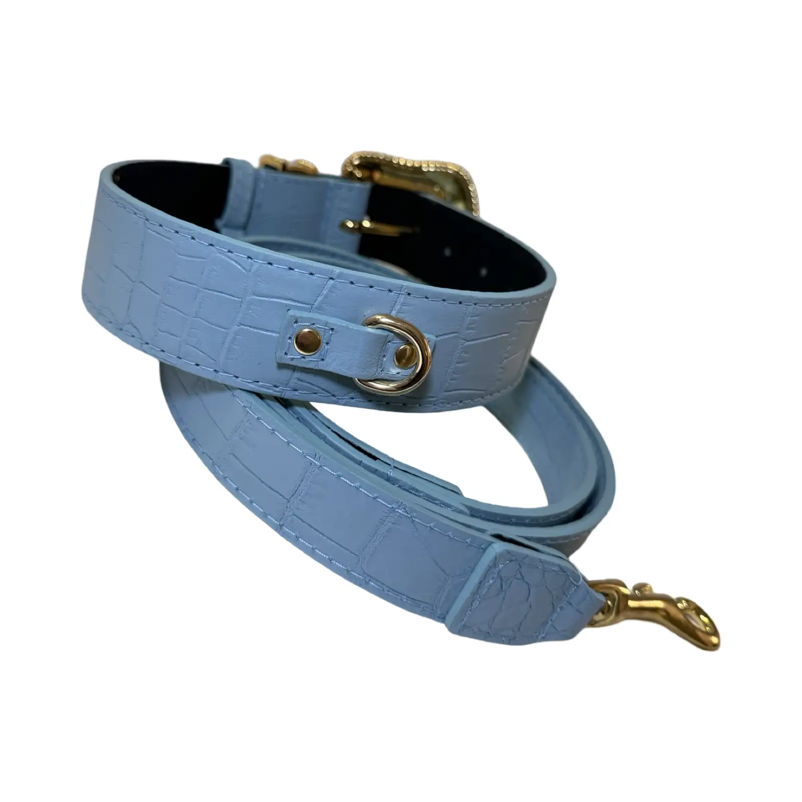 Lja Matte Blue Croc Leather Collar With Swarovski by Allysa Payne Beverly Hills