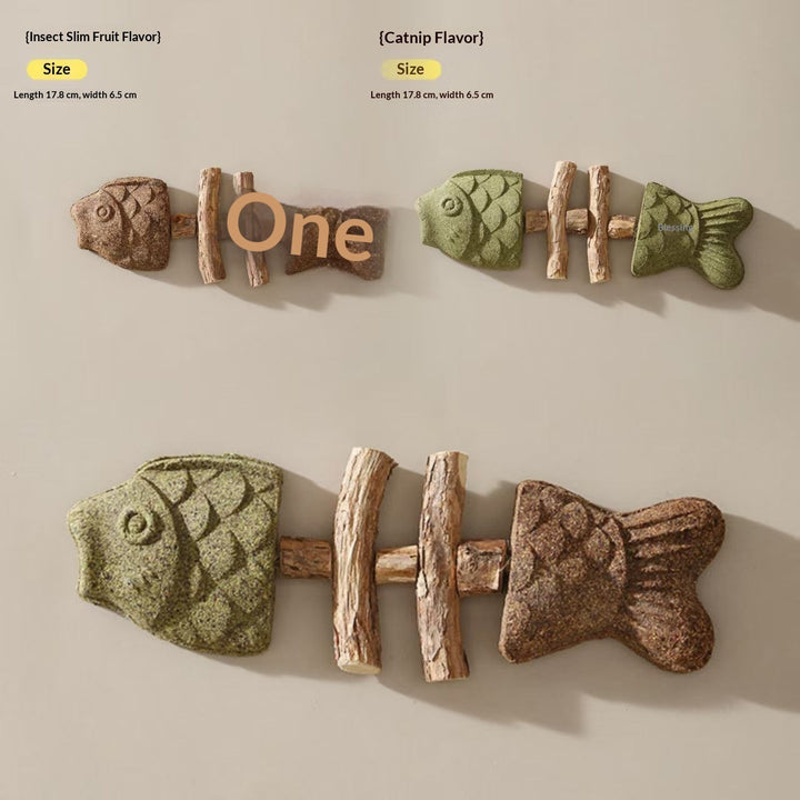 Green and brown fishbone toy options
