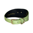 Load image into Gallery viewer, Sea Anemone Pearl Green Snake Wide Collar with rhinestone crab accessory by Allysa Payne Beverly Hills, gold buckle
