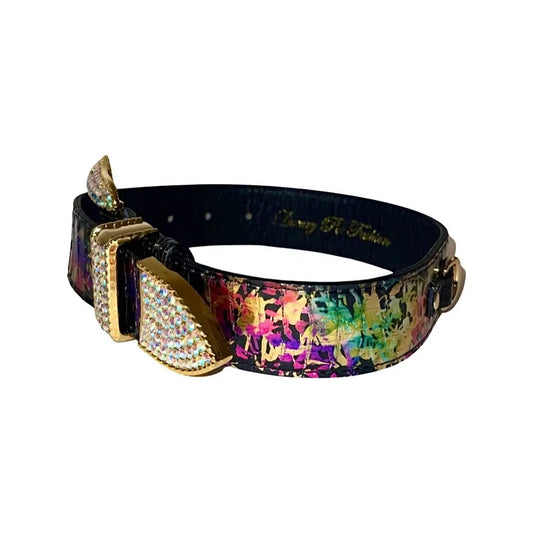 Art Deco snake collar by Allysa Payne Beverly Hills, multicolor pattern with crystal-studded gold hardware