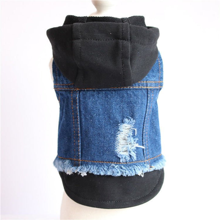 Distressed Denim Dog Vest with Hood – photo 2