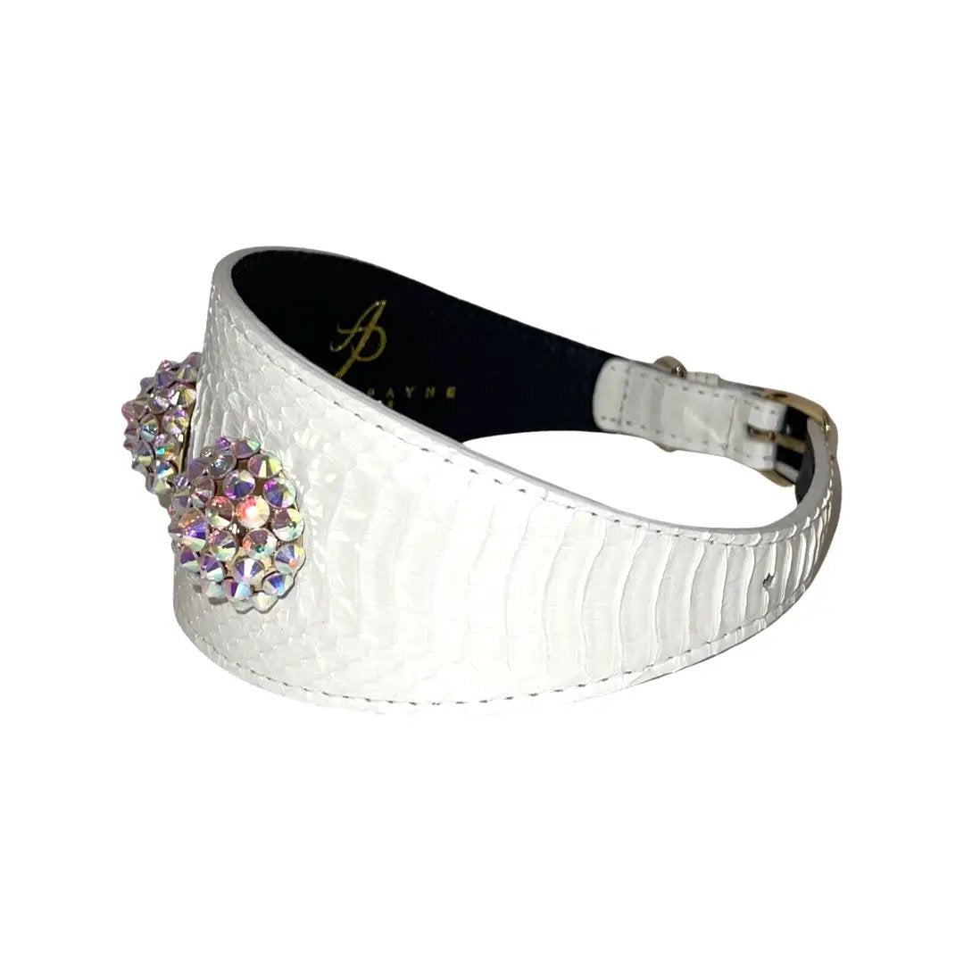 Pawswag Matte White Snake Collar With Swarovski Rivets by Allysa Payne Beverly Hills