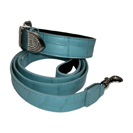 Tiffany Collection Turquoise Croc Leather Collar Set by Allysa Payne Beverly Hills