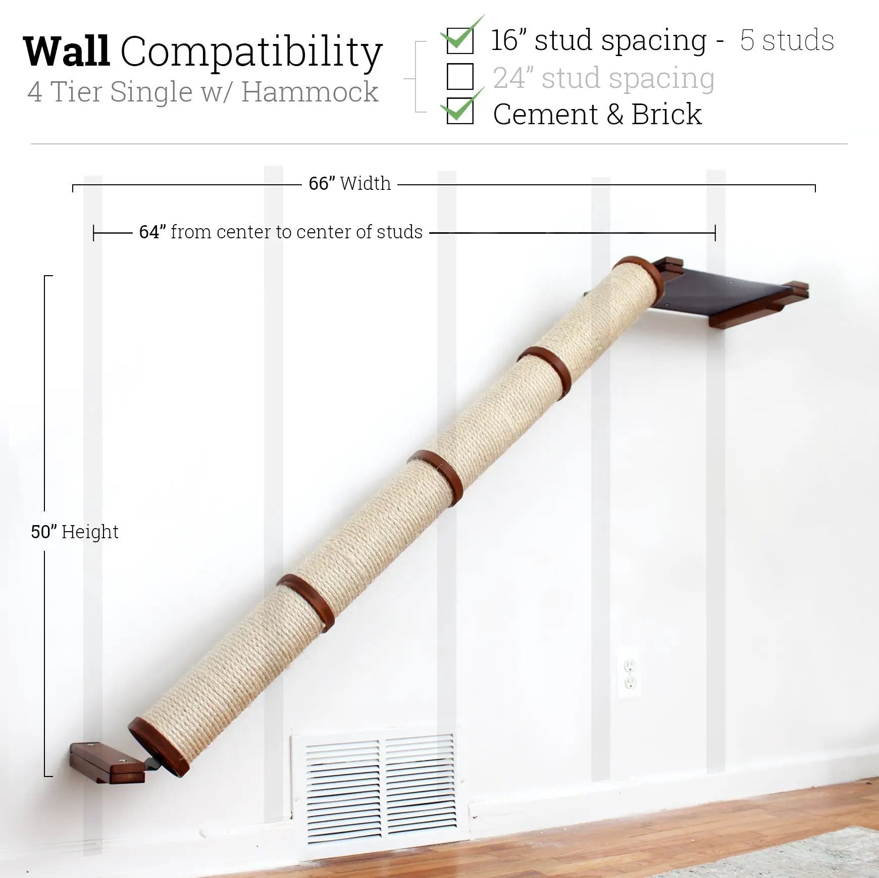 Slanted wall-mounted cat scratcher by Catastrophic Creations with sisal rope
