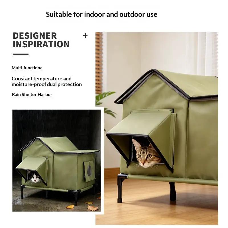 Cat Bed For Winter Warmth by Pet Zen; olive green, heat-retaining outdoor pet bed