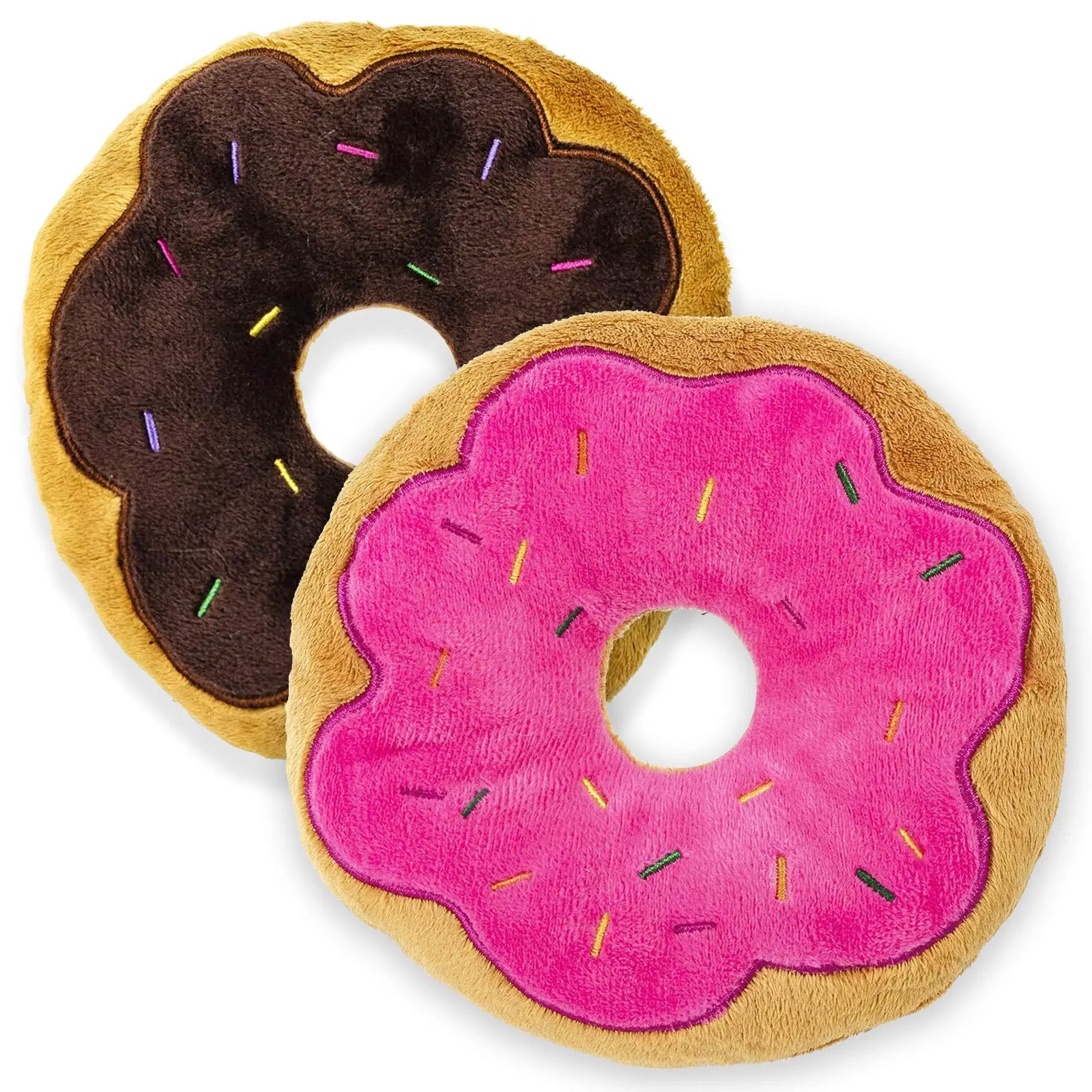 Giftable World 6 Inch Plush Pet Toy 2 Assorted Donuts with Squeakers Dog Chew Toy - from For Animals, With Love