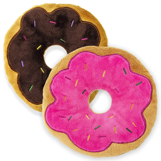 Giftable World 6 Inch Plush Pet Toy 2 Assorted Donuts with Squeakers Dog Chew Toy - from For Animals, With Love