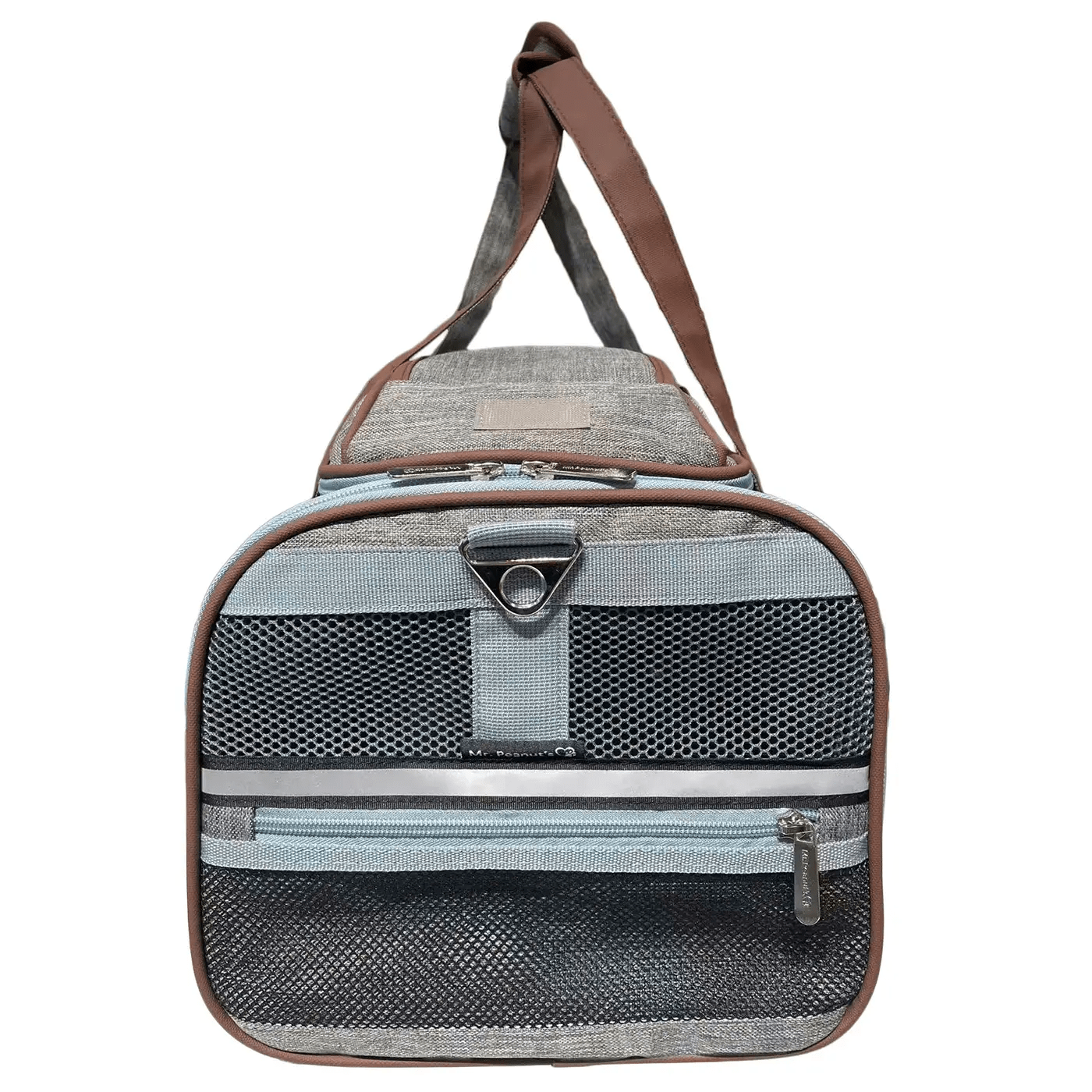 Mr. Peanut's Gold Series Mini Expandable V3.0 Pet Carrier, air travel approved, gray with brown trim and mesh front