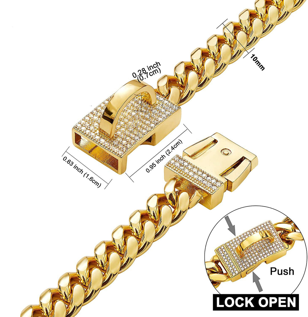 Clasp detail and 10mm chain-width diagram