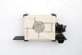Carica l'immagine nel visualizzatore della galleria, Deluxe Cat Cubby Bed beige fabric with riveted panel design and circular porthole on a wall shelf
