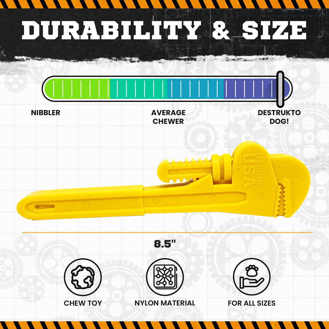 SodaPup Pipe Wrench nylon dog chew toy in yellow or brown, view 7