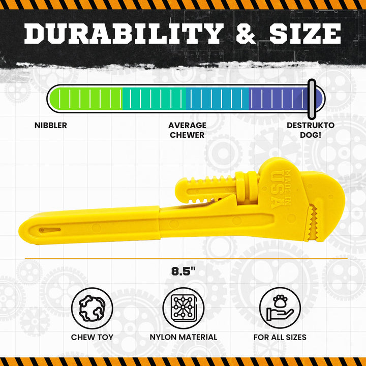 SodaPup Pipe Wrench nylon dog chew toy in yellow or brown, view 7