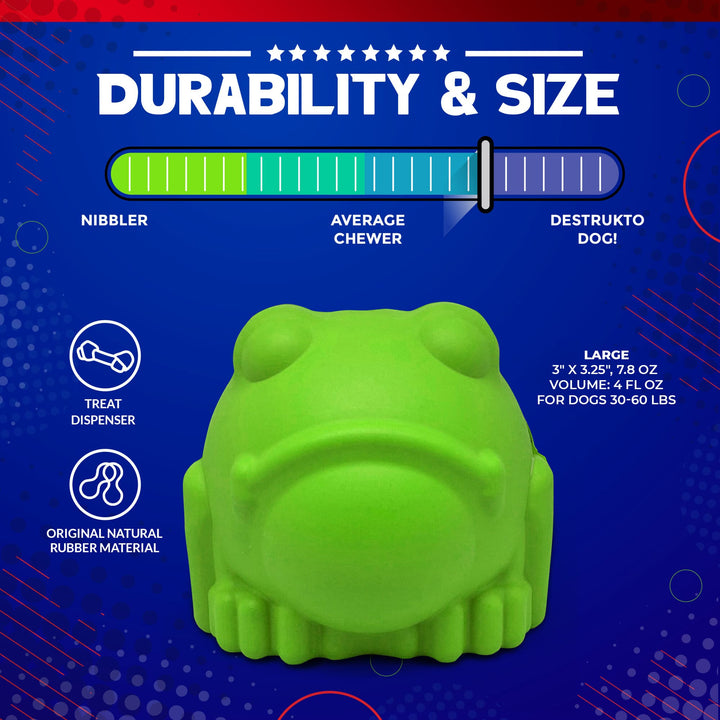 SodaPup Bull Frog rubber dog treat dispenser in green, view 4
