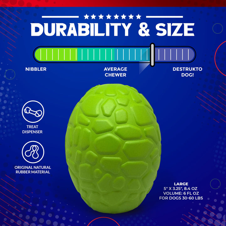 SodaPup Dinosaur Egg rubber dog toy and treat dispenser in green, view 4