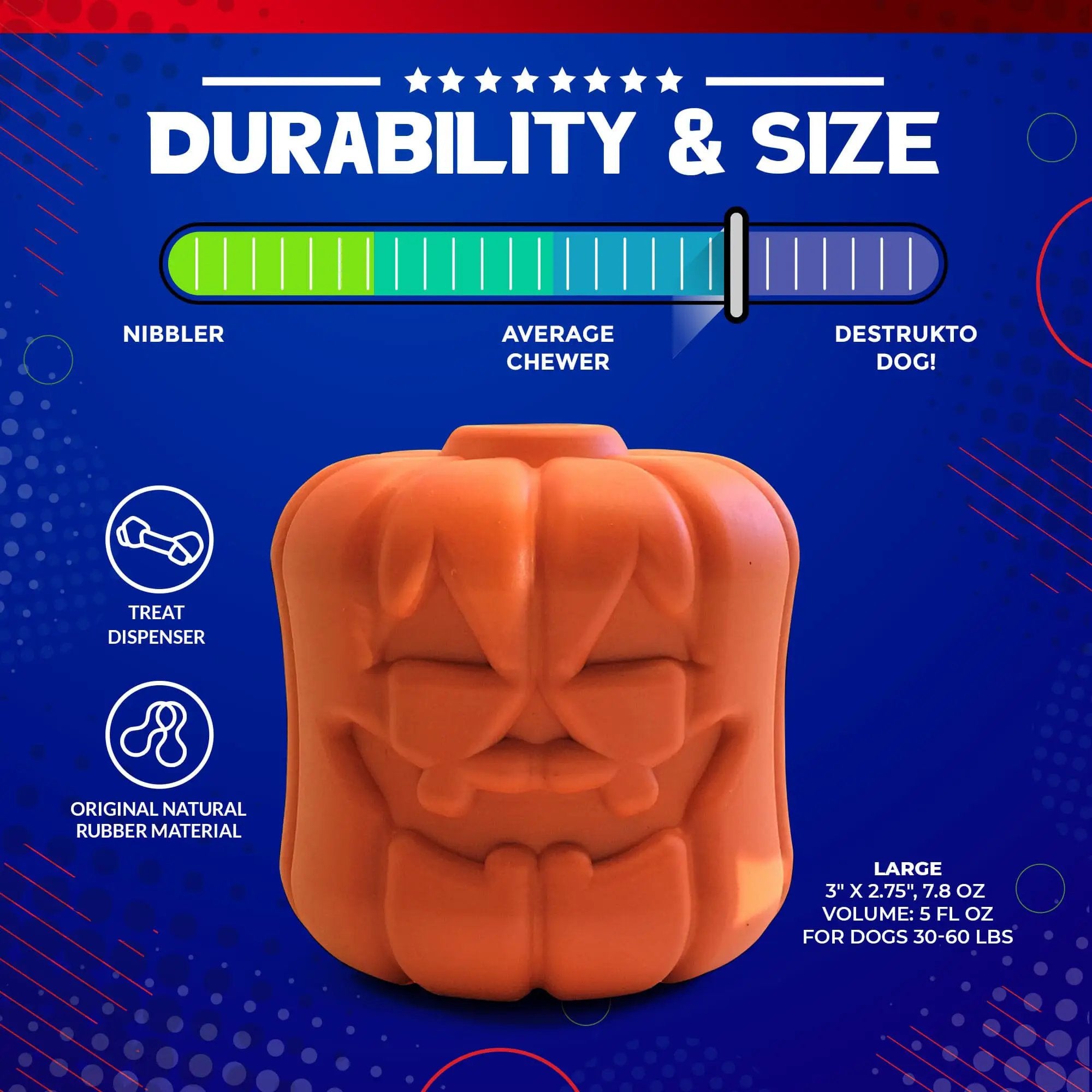 Jack O' Lantern Dog Toy - Durable Halloween Chew Toy for Large Dogs | USA Made
