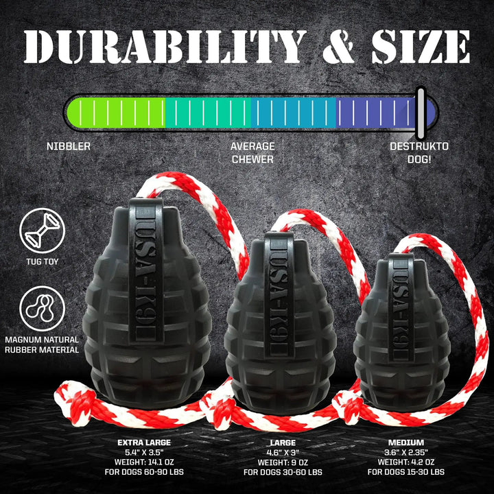 SodaPup USA-K9 Magnum Grenade black rubber reward toy, view 4