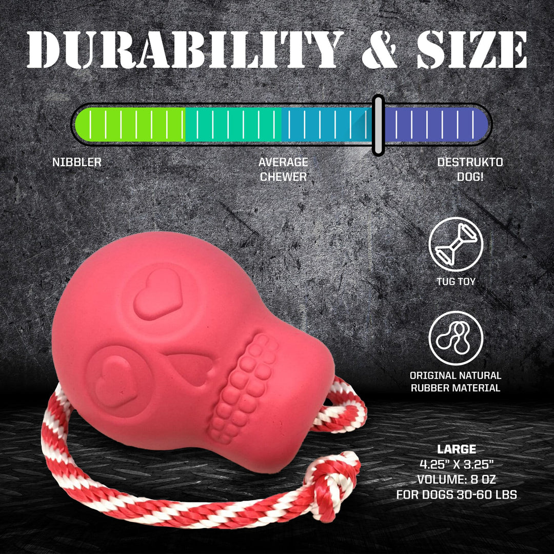 SodaPup USA-K9 pink skull rubber dog chew toy and treat dispenser, view 4