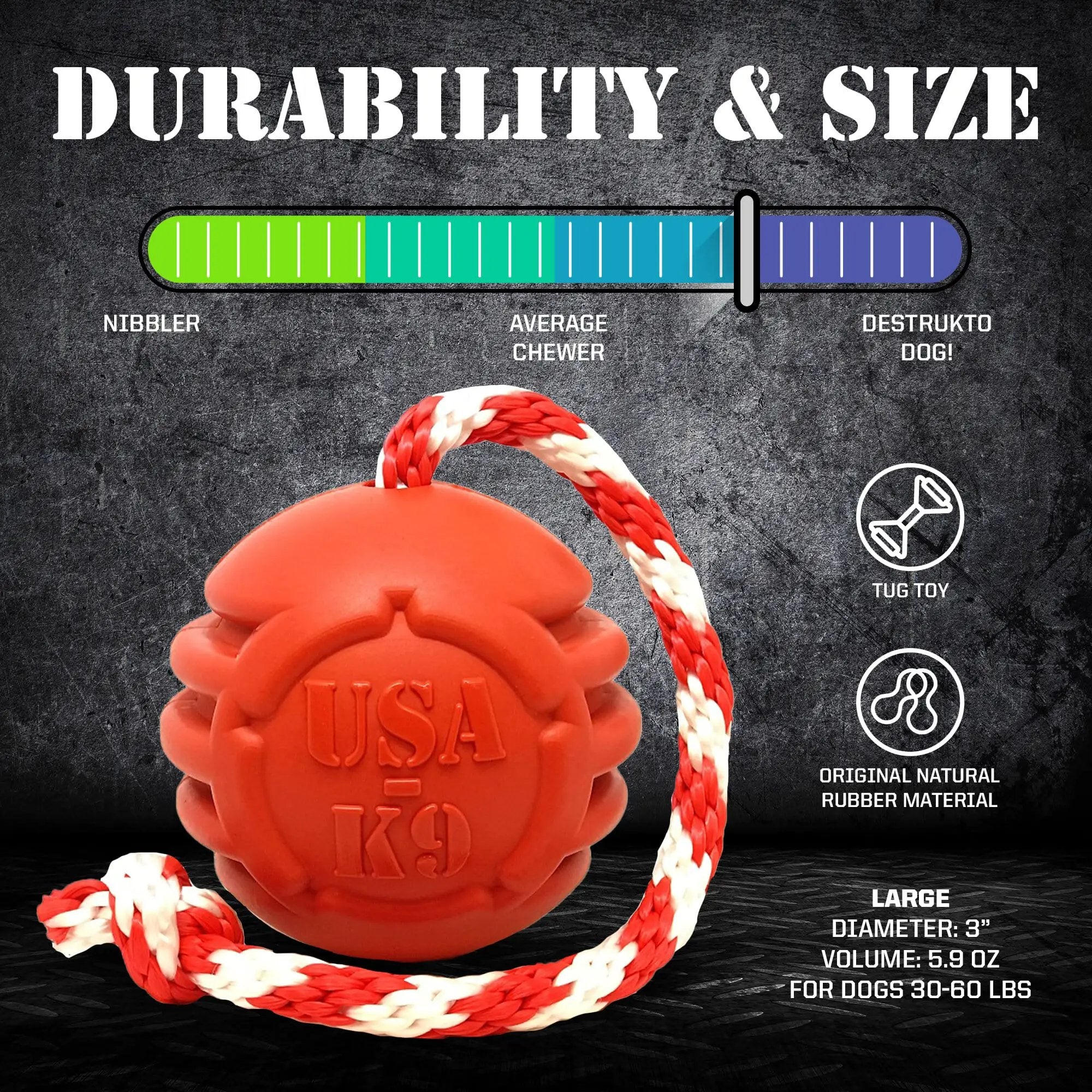 USA-K9 Stars And Stripes Red Rubber Dog Toy For Handlers Ultradurable Natural Rubber Made In Usa by SodaPup/True Dogs, LLC