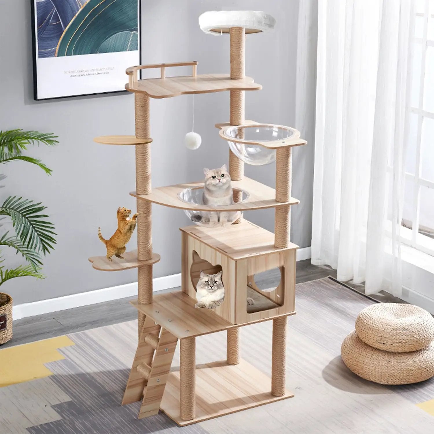 67-Inch Cat Tree for Indoor Cats Large AdultCat Tree Tower with Condo Cat Stairs 2 Bowl14 Sisal Scratching Posts Top Perch with Padded Platform BedToy BallsLarg Large cat Tree.B12 - from For Animals, With Love