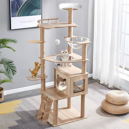 67-Inch Cat Tree for Indoor Cats Large AdultCat Tree Tower with Condo Cat Stairs 2 Bowl14 Sisal Scratching Posts Top Perch with Padded Platform BedToy BallsLarg Large cat Tree.B12 - from For Animals, With Love