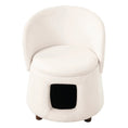 Load image into Gallery viewer, Beige fabric chair with hidden pet nook; a pet-friendly accent seating piece.
