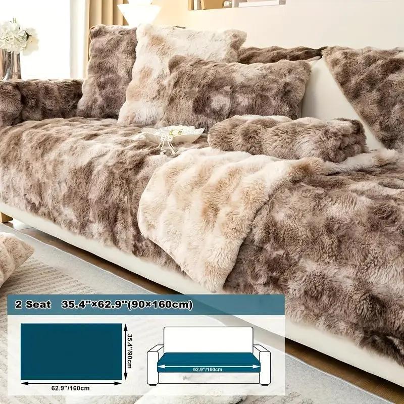 Luxurious Gradient Velvet Sofa Cover for 2-seat sofa by topspet; taupe faux fur with gradient plush texture, 90x160 cm.