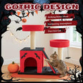 Bild in Galerie-Betrachter laden, Pear Daisy Halloween Gothic Cat Tree; red cat climbing frame with spacious house and black base
