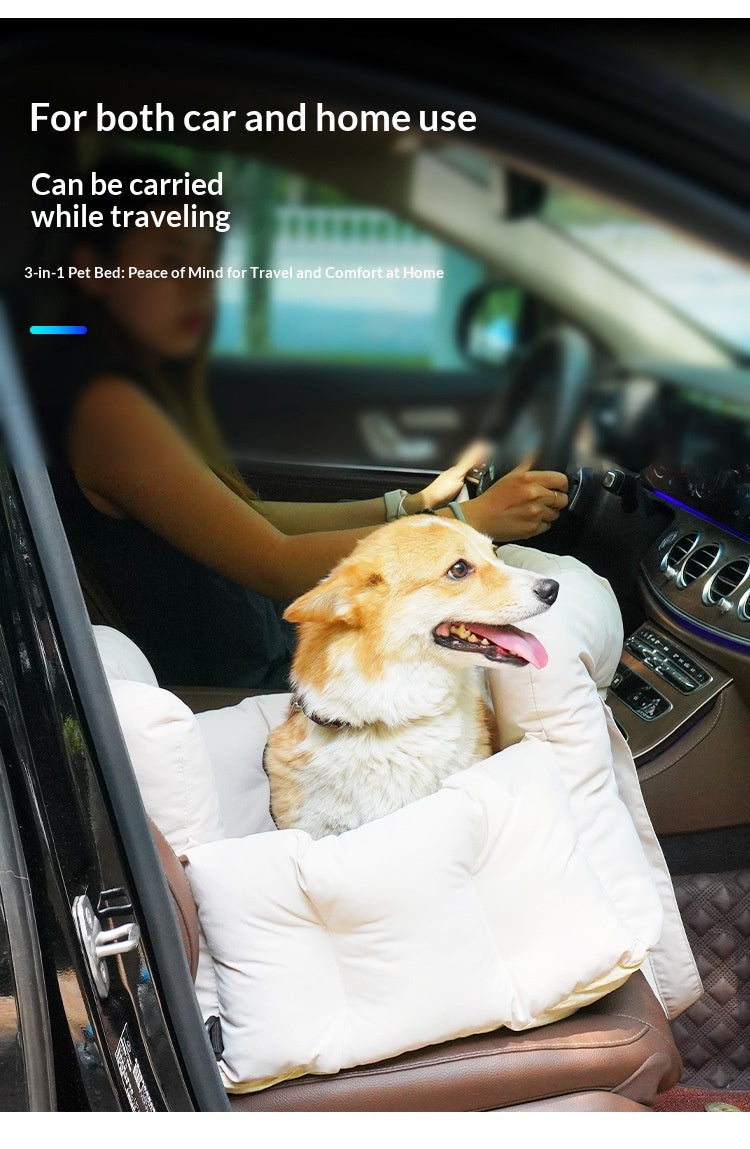 Pet seat bed shown on vehicle seat